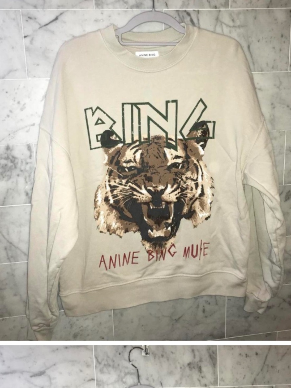 Anine Bing cream crewneck with tiger graphic and Muse text size Medium NWOT